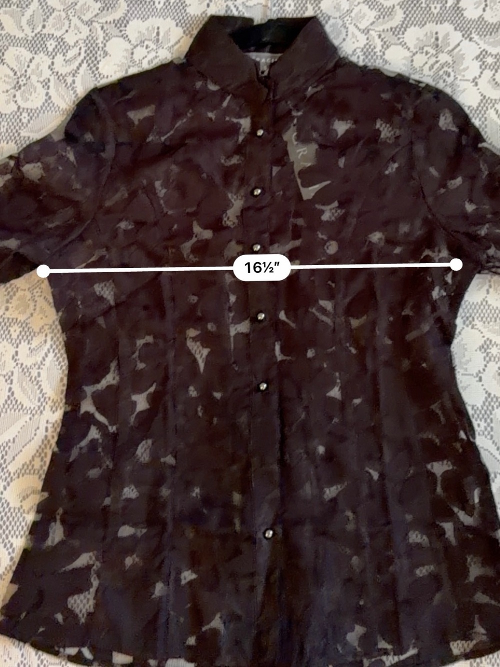 Gracia Black Sheer Burnout Blouse with Tiered Dramatic Bell Poet Sleeves - Picture 4 of 8